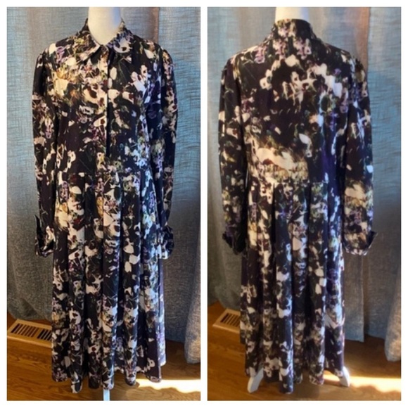 Dalia Macphee Pleated Shirt dress Multicolored abstract floral 33382 - Picture 1 of 13